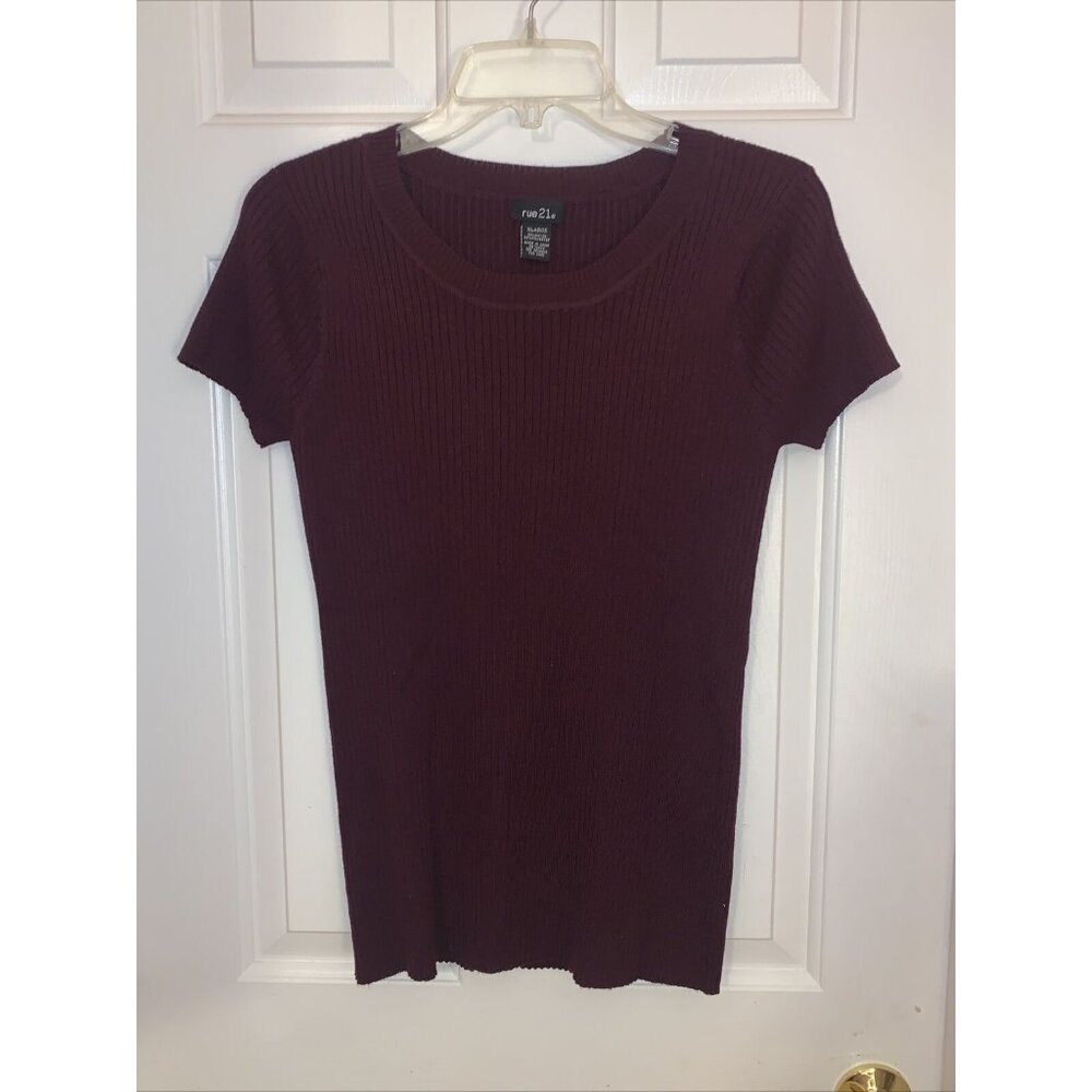 Rue 21 Burgundy Knit Short Sleeve Top XL